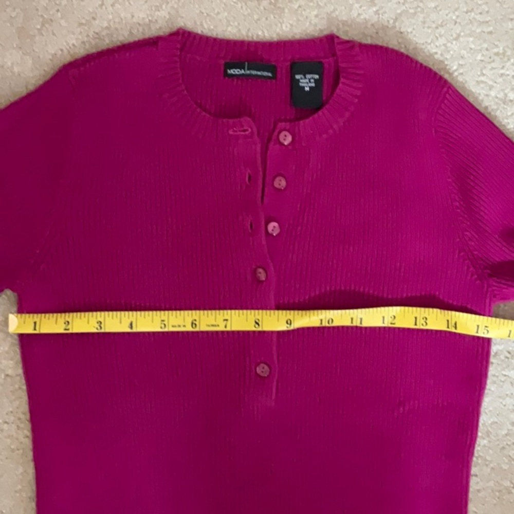 Moda International Ribbed Knit Henley Top Fuchsia - Picture 5 of 6
